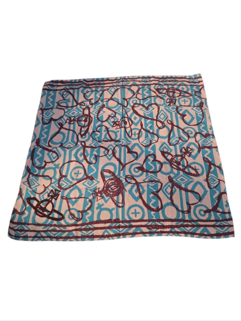Vivienne Westwood Orb & Heart Graffiti Handkerchief Scarf In EUC